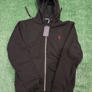 Ralph Lauren Black Full-Zip Hoodie with Red Pony